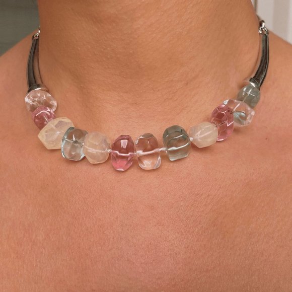 Kenneth Jay Lane Glass Multi Color Glass Stones Necklace - Picture 1 of 5